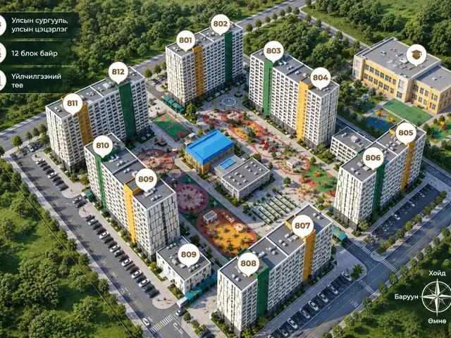 Оасис гарден хотхонд 3 өрөө 78.29мкв, Улаанбаатар — Хан-Уул — 23-р хороо