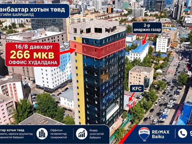 Сбд 4-р хороо хүүхдийн 100 наран маллын хойно 266 мкв оффис, Улаанбаатар — Сүхбаатар — 4-р хороо