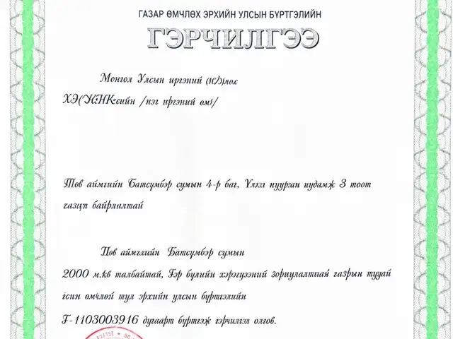 Батсүмбэрт 4,000м2 2 газар, Төв