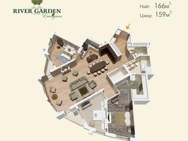 River garden 2 хотхон 161мкв 4 өрөө байр, Улаанбаатар — Хан-Уул — River Garden