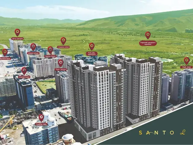 Цэцэрлэгт хүрээлэнгийн хойно santo life хотхонд 3 өрөө 73m2, Улаанбаатар — Баянзүрх — 26-р хороо
