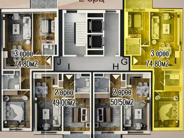 Нарны гүүрний баруун талд sayan residence б блокт 74,80мкв мастертай 3өрөө, Улаанбаатар — Баянгол — Алтай хотхон